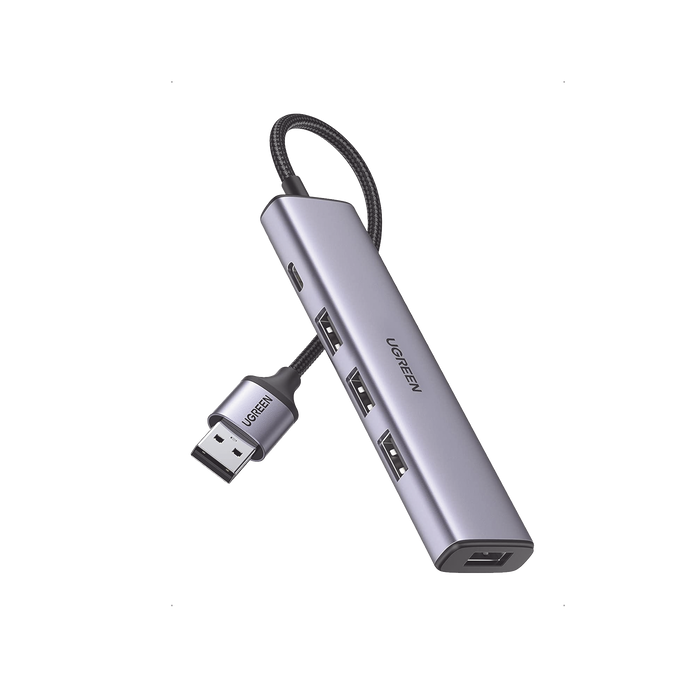 HUB USB 3.0  a 4 Puertos USB 3.0 (5Gbps) / Cable 20 cm / Carcasa de Aleación Aluminio / Ideal para Transferencia de Datos / Entrada Tipo C para alimentar equipos de mayor consumo como discos duros / 4 en 1