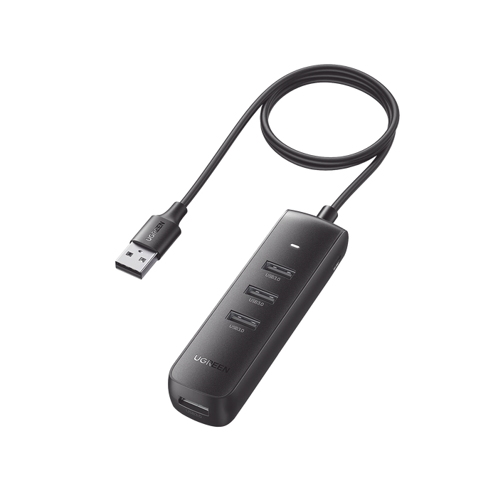HUB USB 3.0 a 4 Puertos USB 3.0 (5Gbps) / Cable de 1 Metro / Indicador Led / Ideal para Transferencia de Datos / Entrada Tipo C para alimentar equipos de mayor consumo como discos duros / Color Negro / 4 en 1