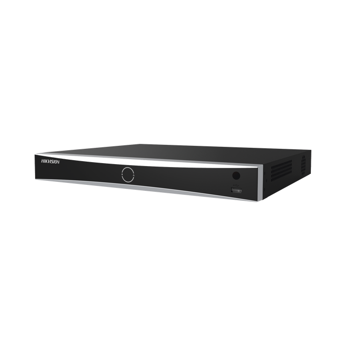 NVR 12 Megapixel (4K) / 32 canales IP / Soporta Cámaras con AcuSense / 1 Canal de Reconocimiento Facial / Hik-Connect / 2 Bahías de Disco Duro / HDMI en 4K / No Soporta Puertos PoE